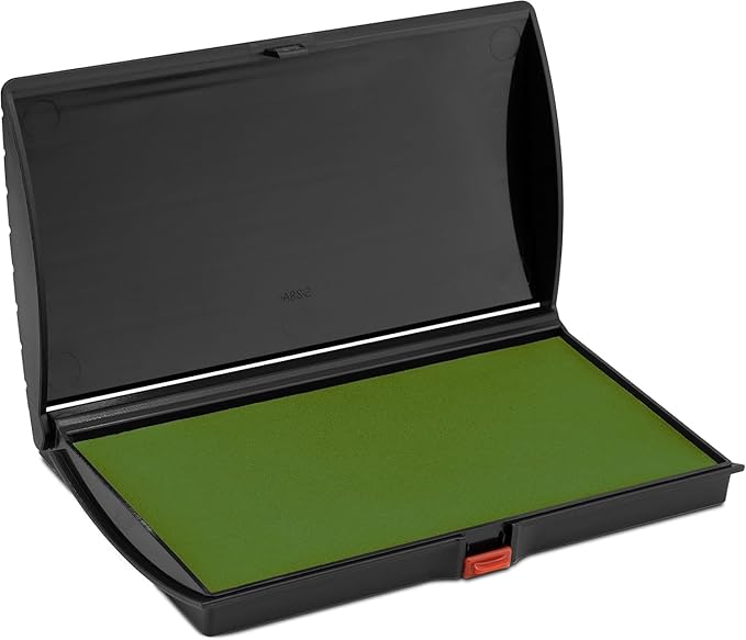Large Premium Olive Green Ink Stamp Pad - 3" by 6" - Quality Felt Pad - Case with Closing snap