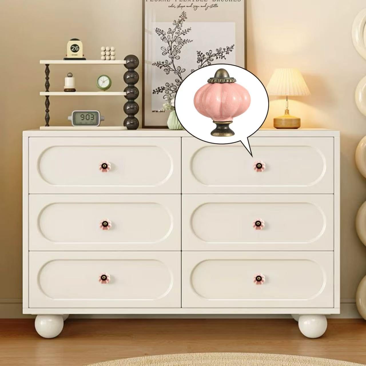 Eledabra 4 pcs Pink Pumpkin Knobs, Vintage Ceramic Cabinet Knobs, Dresser, Drawer,Door Knobs Drawer Pulls Dresser Handles with Mounting Screws