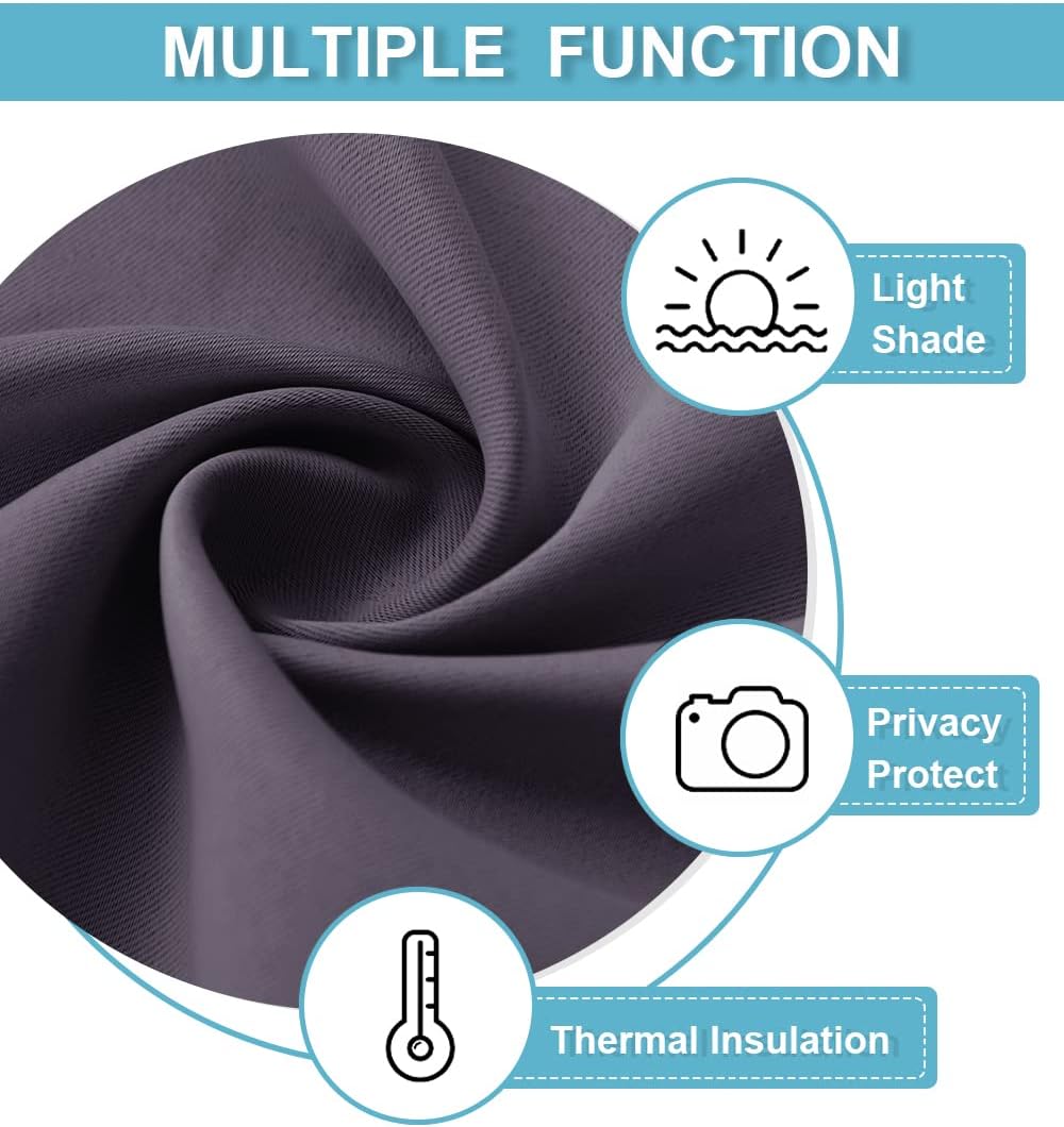 RYB HOME Bedroom Curtains Blackout - Light Block Energy Efficiency Small Window Treatment Drapes for Kitchen Dining Baby Nursery Morden Decor, W 42 x L 54 inch, Greyish Purple, 2 Panels