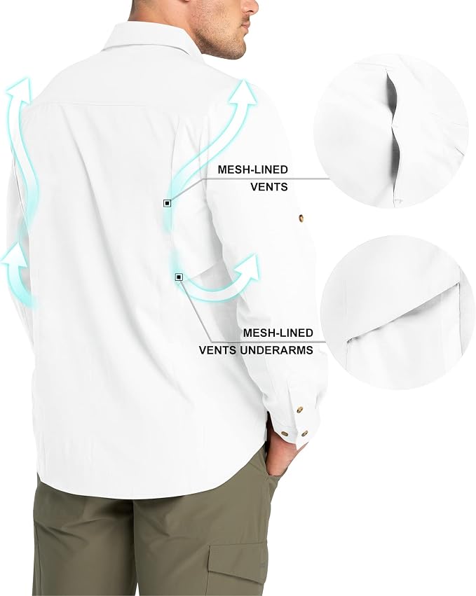 33,000ft Men's Long Sleeve Hiking Shirts Lightweight Quick Dry Sun Protection UV UPF 50 Fishing Shirt Outdoor Safari Travel
