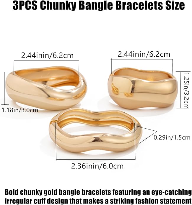 Chunky Gold Bangles Bracelets for Women Trendy Stack Statement Bangle Irregular Cuff Bracelets Fashion Jewelry Gift