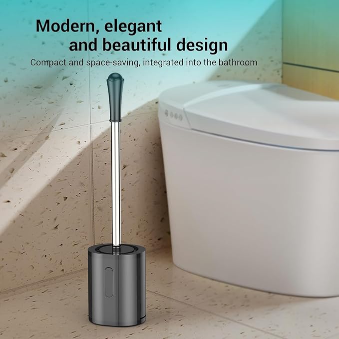 Compact Size Toilet Brush & Holder, 2 Pack, Stainless Steel Handle, Space Saving for Storage, Drip-Proof, Easy to Assemble, Black
