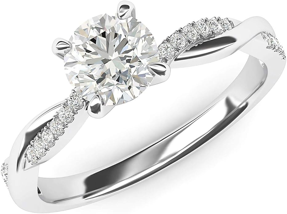 Sterling Silver 4-Prong Petite Twisted Vine Simulated 1.0 CT Diamond Or Moissanite Engagement Ring Promise Bridal Ring