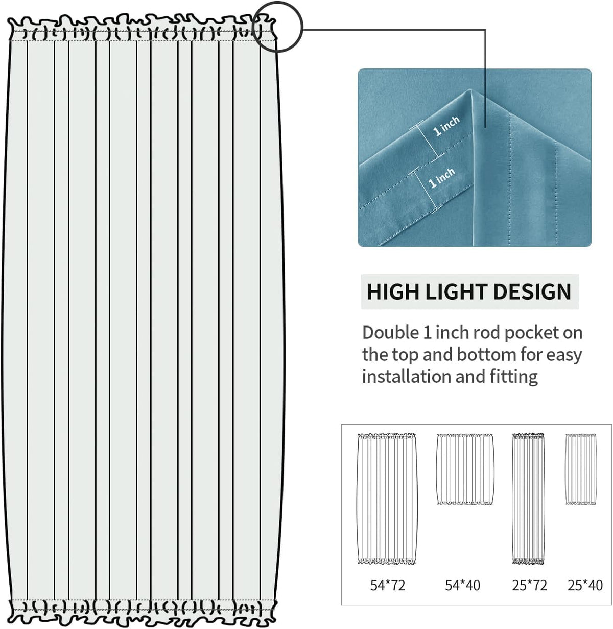 DWCN French Door Curtains – Rod Pocket Thermal Blackout Curtain for Doors with Glass Window, Kitchen and Patio Doors for Privacy, 54 X 72 Inches Long, 1 Curtain Panel with Tieback, Stone Blue