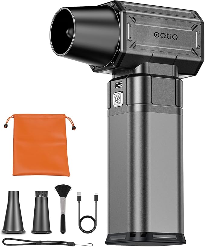 OQTIQ Electric Air Duster-Upgrade 40mm Big Motor, Compressed Air Duster with 450g Wind Pressure, 4-Gear Adjustable Cordless Air Blower for Computer, Keyboard, Car, Home Clean and Outdoor