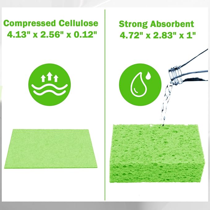 YoleShy 24 Pack Kitchen Sponges Natural Cellulose Compressed Sponges for Cleaning Reusable Dish Sponge Kitchen Non-Scratch DIY for Kids
