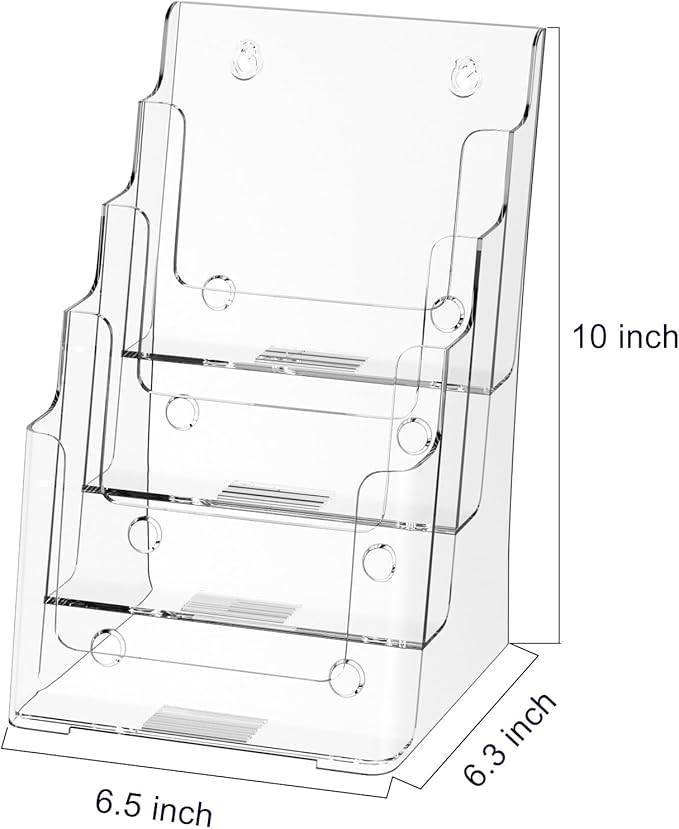 Zavekia 4-Tier 6x9 inch Acrylic Brochure Holder, Clear Literature Organizer Magazine Stand, Flyer Holder
