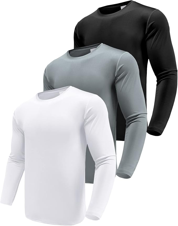 Men's 1, 3 or 5 Pack Performance Long Sleeve T-Shirts, UPF 50+ Sun Protection Shirts, Athletic Gym Workout Shirts for Running