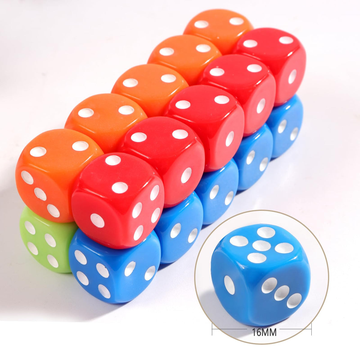 16MM Standard 6 Sided Dice Set, 50 Pieces Colorful Dice for Board Games, Classroom Math Bulk Game Dice, Make Entertainment More Exciting