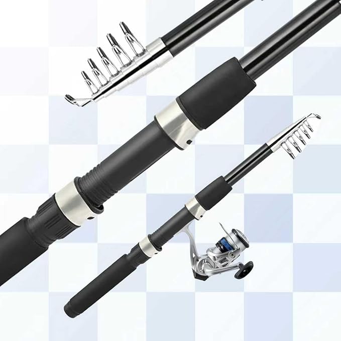 Telescopic Fishing Rod and Reel Combo Set, 2PCS Collapsible Fishing Poles, Fishing Kit with Spinning Reel Fishing Pliers and Lip Gripper, Travel Saltwater Freshwater Fishing Gear for Adults Beginners