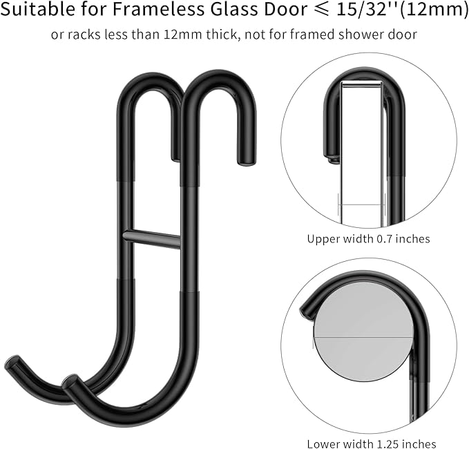 Shower Squeegee for Glass Doors, 10-Inch Stainless Steel Squeegee Bathroom Doors Mirror Car Windows with Matching Hooks Holder and Replacement Blade (Black)