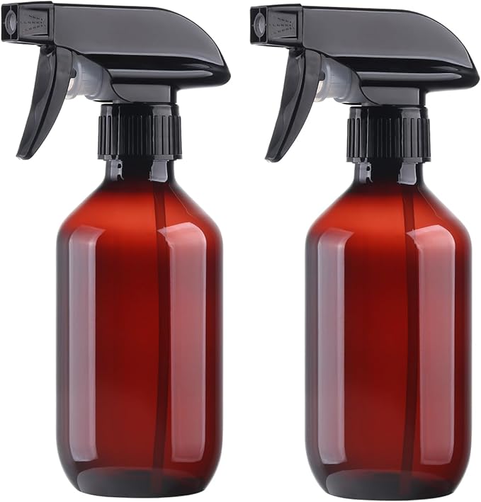 Plastic Spray Bottles Clear and Brown Refillable Container Empty Spray Bottle 10oz/300ml Adjustable Head Sprayer and Stream for Cleaning Products, Plants, Pet, Hair