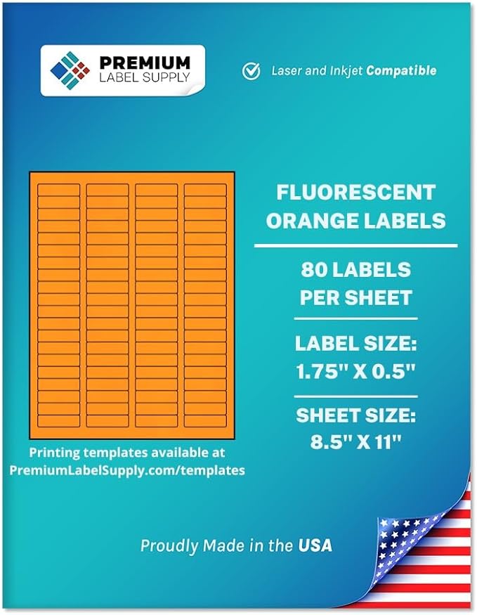 Premium Label Supply Bright Neon Color Fluorescent Sticker Labels - 1.75" x 0.5" Return Address Labels - (Fluorescent Orange, 80,000 Labels)