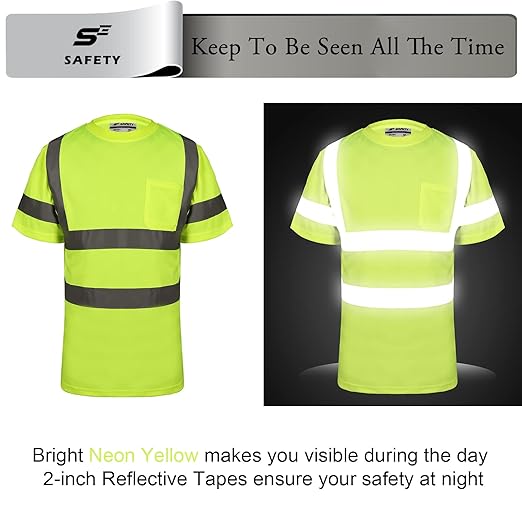 sesafety T Shirts for Men Personalized T Shirts for Men Crewneck Safety Shirts with Pocket Loose Fit Heavyweight Short-Sleeve Pocket T-Shirt Yellow