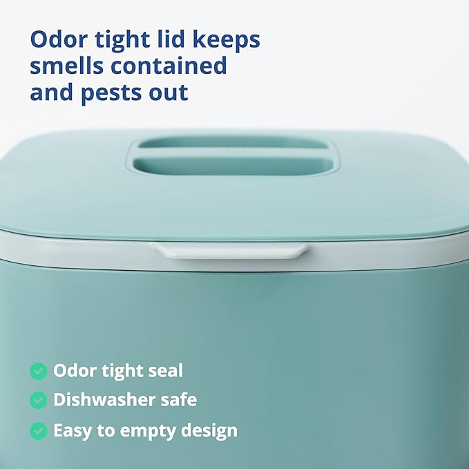 Blue Ginkgo Kitchen Compost Bin [5L / 1.32 GAL] – Filter-Free, Odor-Tight Countertop Food Waste Pail with Handles (Made in Korea, Green)