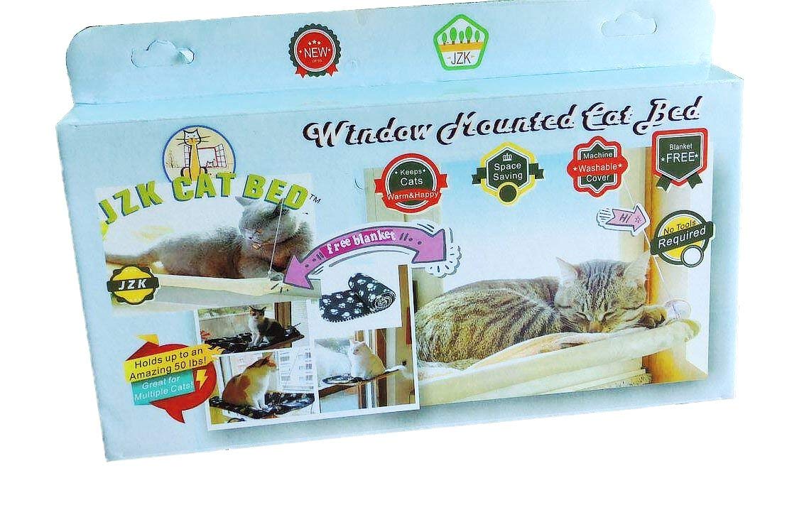 JZK Cat Window Hammock + Blanket, Suction Cup Pet Hanging Bed, Black Blanket for Cat Perch