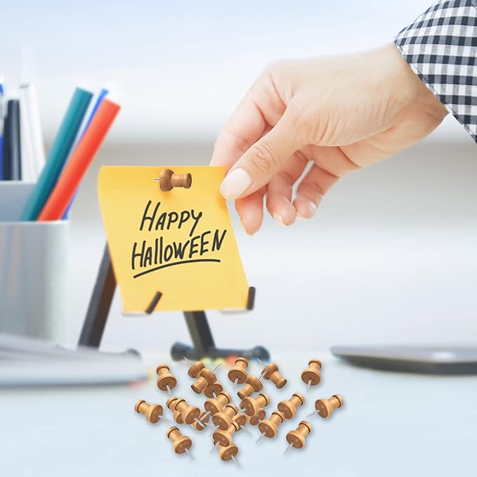 100Pcs Wood Push Pins, Thumb Tacks for Decorative, Wooden Pins and Tacks, Cork Board Thumbtacks, Cute Thumbtack for Wall and Bulletin Board, Map Pins