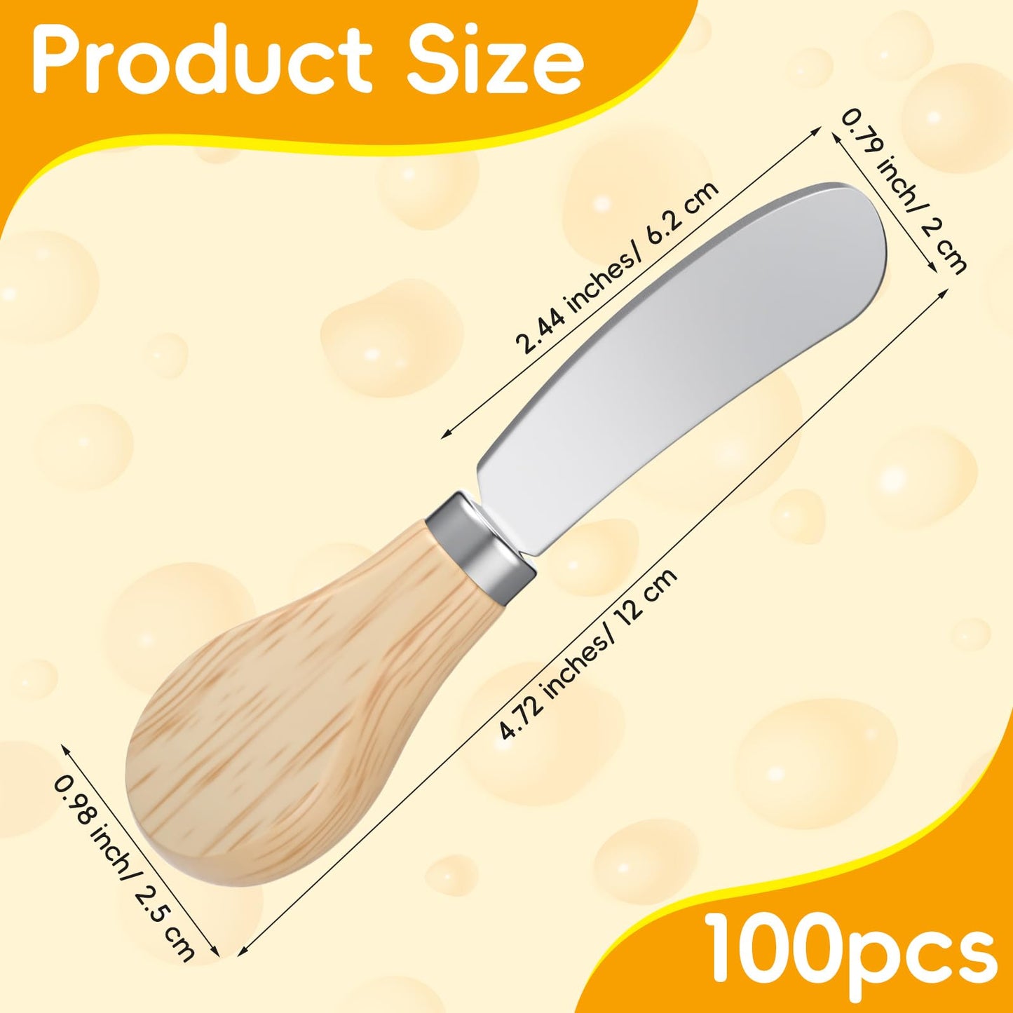 LemonRoad 100 Pcs Cheese Butter Spreader Knife Stainless Steel Butter Knife with Wooden Handle for Jam, Sandwiches, Dips and Charcuterie Kitchen Gadgets Bulk