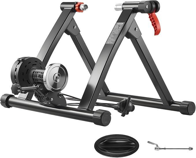 VEVOR Bike Trainer, 6 Level Resistance, 26-29 in & 700C Wheels, Foldable Magnetic Bicycle Stationary Stand for Indoor Exercise Riding with Quick Release Skewer & Front Wheel Riser Block for Road Bikes