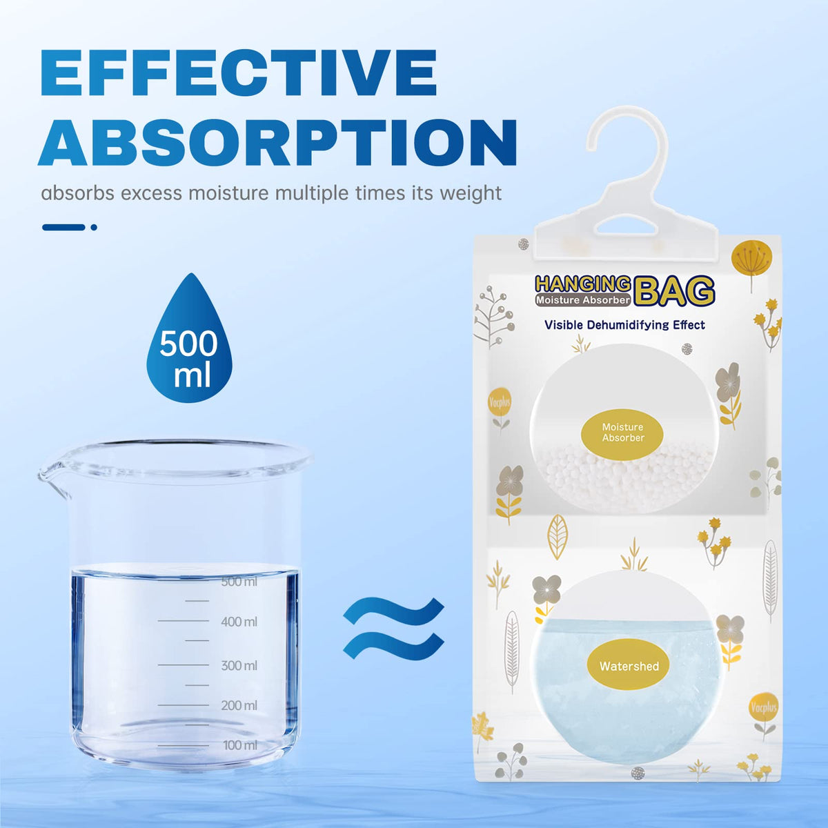 Vacplus Moisture Absorbers Packets, Fragrance Free 5 Pack, Humidity Packs, Dessicant Packets, Hanging Closet Dehumidifier Bags, Odor Eliminator for Bathroom 9.8OZ