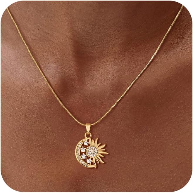 CHESKY Layered Necklaces for Women Trendy, Dainty 14k Gold Plated Pendant Necklace Layering Necklace for Women Non Tarnish Hypoallergenic Sun Gold Necklace Stack Gold Jewelry for Women Gifts