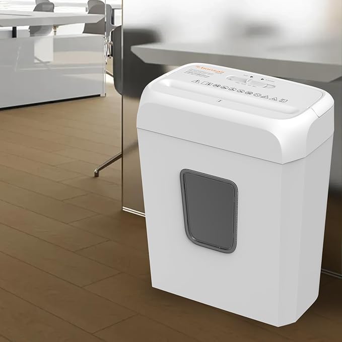 Bonsaii Quiet Cross-Cut Shredder, Ideal for Home Offices, Low-Noise Shredder, 6 Sheets at Once, Perfect for documents, Mail & Staples, 3.4-Gallon Wastebasket, Easy-Carry Handle, White