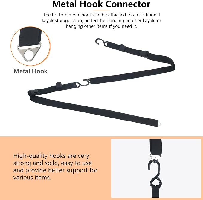 Kayak Storage Strap,Kayak Hanging Straps 1in/1.5in Wide,Adjustable Kayak Wall Mount Straps,Kayak Storage Strap System With Paddle Loops for Hanging 1or 2 Kayak,Paddle Board,Surfboard,Canoe(2/4 Pack)