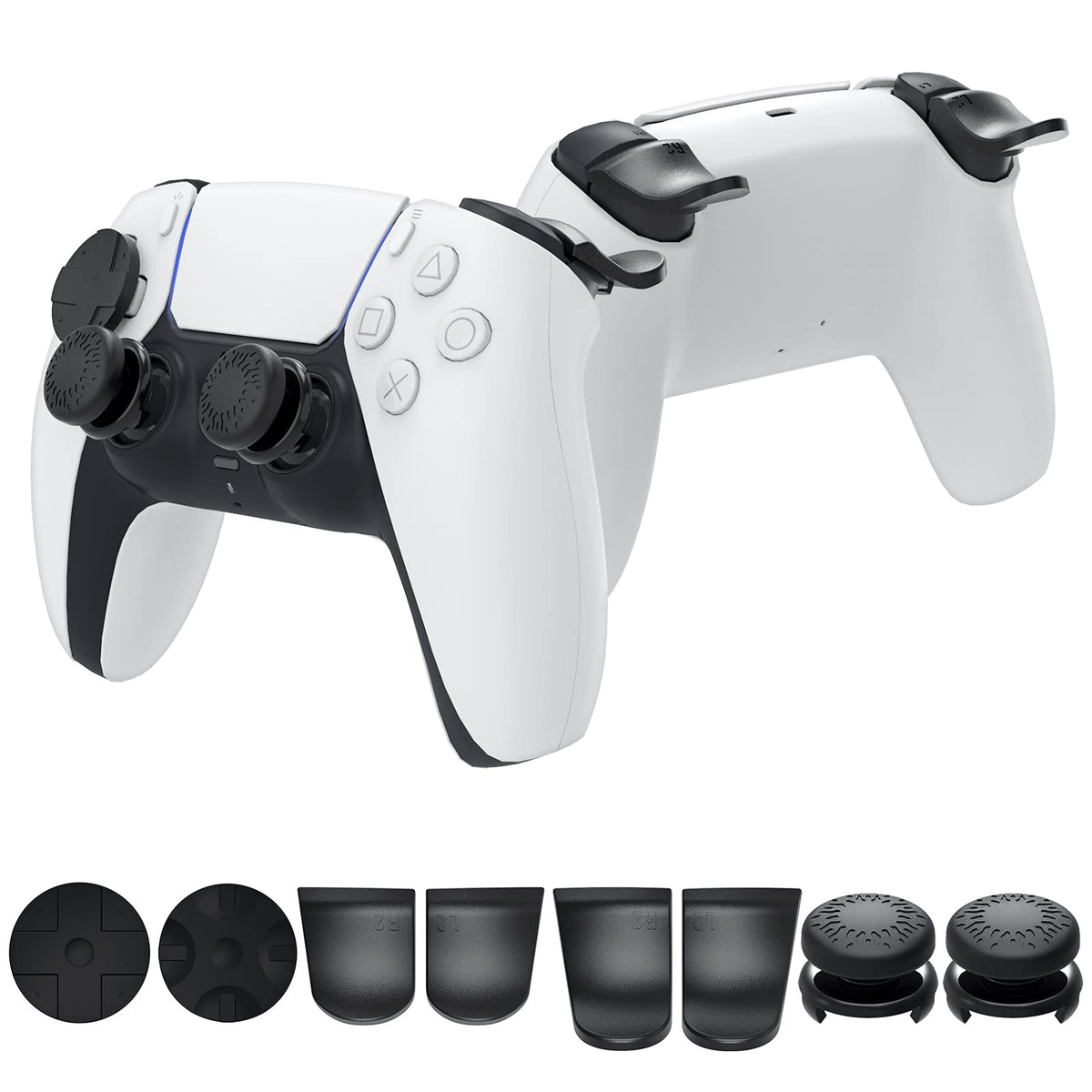 Accessories Kit Bundle for PS5 Compatible with Controller, MENEEA Thumb Grips Sticks Joystick + L2 R2 Trigger Extender+D-pad Button for Playstation 5 Controller, Anti-Slip Replacement Parts