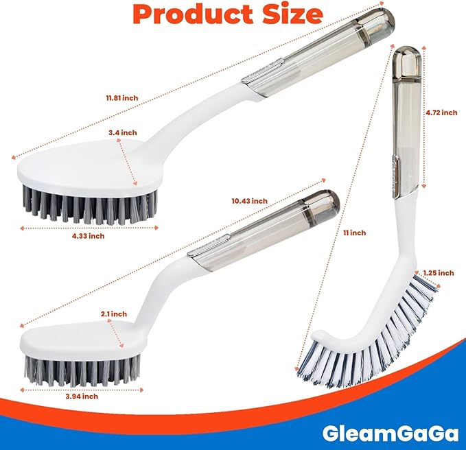 3 Pack Scrub Brush Set – Heavy-Duty Scrub Brushes for Cleaning with Handle, Cleaning Brush with Stiff Bristles, Shower Scrubber for Bathroom, Bathtub, Kitchen, Tile, Floor, Grout, Sink & Carpet