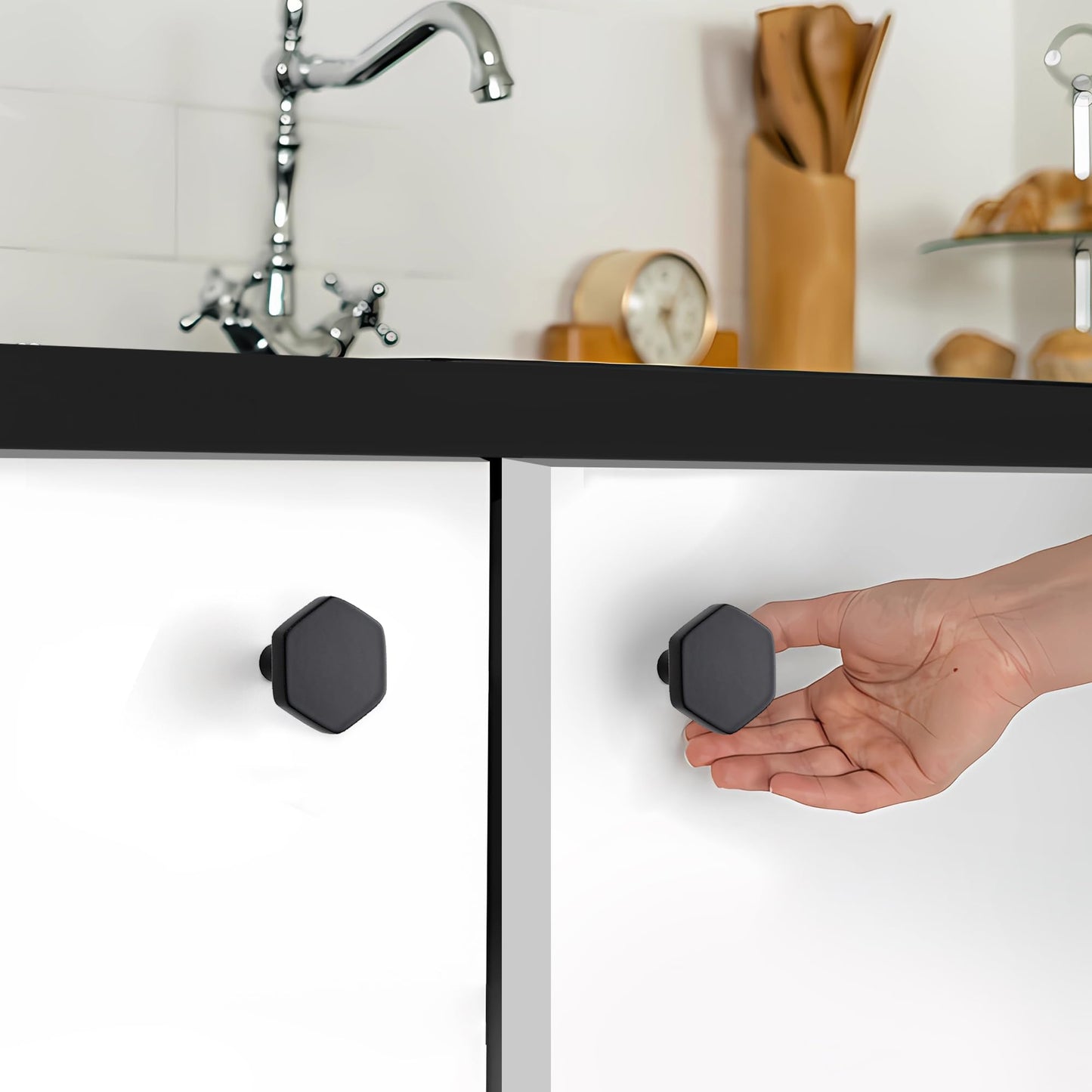 Ravinte Decor 10 Pack Black Cabinet Knobs, Kitchen Cabinet Knobs Solid Closet Pulls for Kitchen Drawers, Hexagon Dresser Pulls for Closet Hardware 1.1"