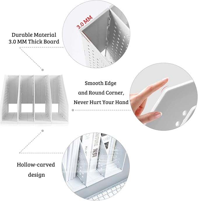 SAYEEC 2Pcs Collapsible Plastic Magazine File Holder Vertical Binder Storage Organizer for Desk Sturdy Upright Desktop Magazine Organizer Folder Rack for Office School Home (3 Compartments, Gray)