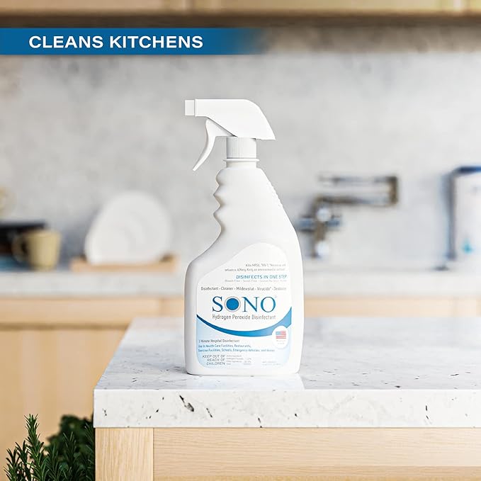 SONO Disinfecting Spray and Stain Remover - Hydrogen Peroxide Solution | Multi-Surface Cleaner for Kitchen and Bathroom | Spring Season Travel Essential | 3 Pack of 32 fl oz Bottle