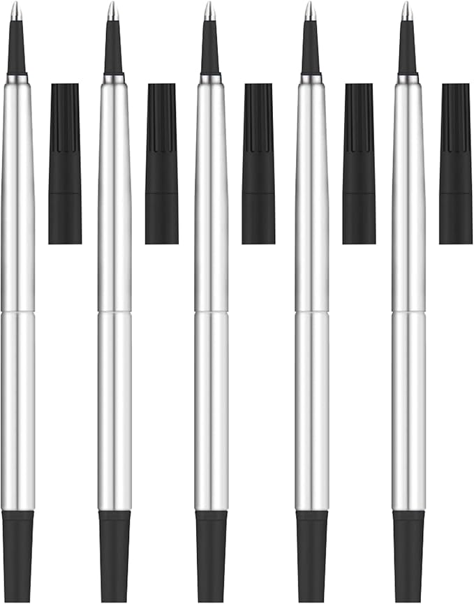 DunBong Quink Ink Rollerball, Compatible with Parker Rollerball Pens, 0.5mm Fine Point, Black Ink Refill Pack of 5, Replaceable Gel Ink Pen Refills, Smooth Writing (Black-0.5mm)