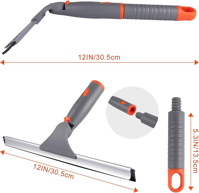 ITTAHO Swivel Shower Squeegee for Glass Doors, All-Purpose Anti-Slip Window Squeegee with 2 Blades, Window Cleaner Tool Bathroom Squeegee for Shower Doors, Tile Shower Walls，Mirrors,Car Windshields