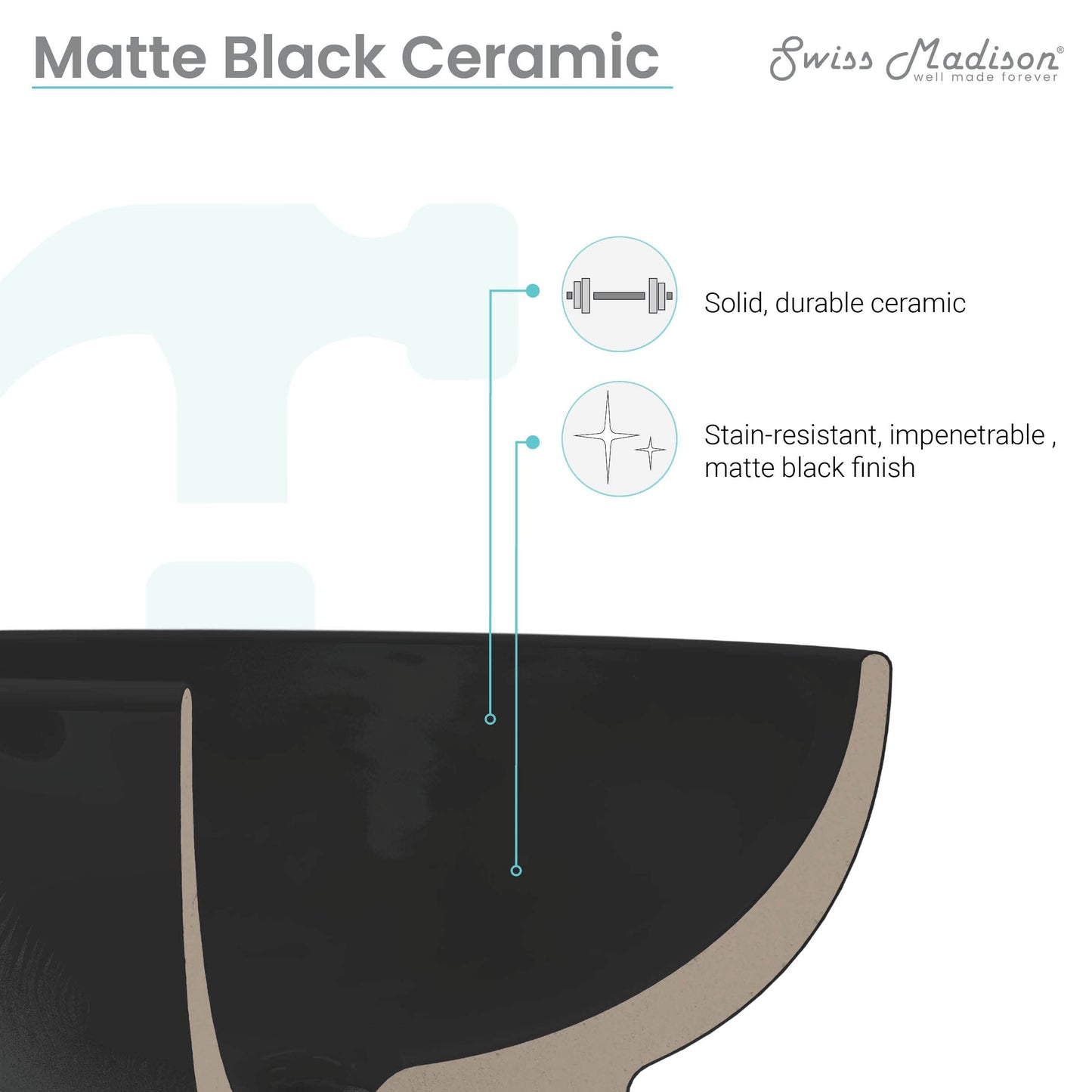 18" Ceramic Vanity Sink Top in Matte Black