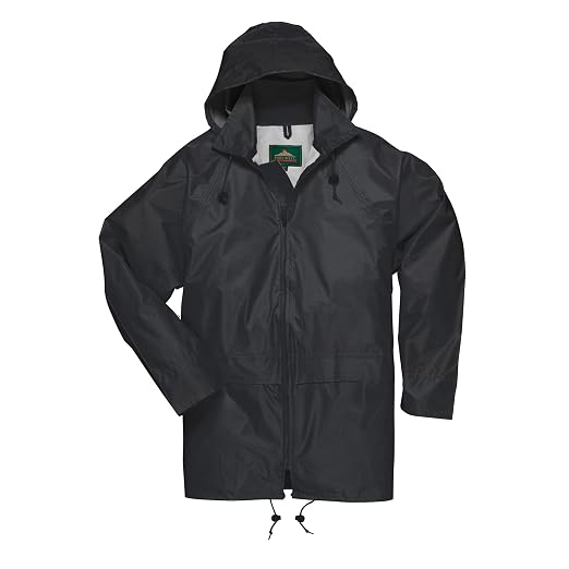 Portwest US440 Classic Waterproof Rain Jacket wth Pack Away Hood & Sealed Seams, Black, Medium