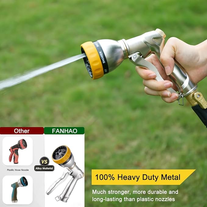 FANHAO Garden Hose Nozzle Sprayer, 100% Heavy Duty Metal Water Hose Sprayer with 7 Spray Patterns, High Pressure Spray Nozzle for Watering Plants & Lawns, Washing Cars & Pets