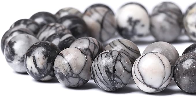 60pcs 6mm Natural Stone Beads Spider Web Stone Round Loose Spacer Energy Stone Healing Power Beads for Jewelry Making DIY Bracelet Necklace 15"