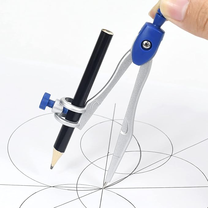 Math Geometry Kit Sets 10 Piece Student Supplies with Shatterproof Storage Box,Includes Rulers,Protractor,Compass,Eraser,Pencil Sharpener,Lead Refills,Pencil,for Drafting and Drawings（Navy blue）