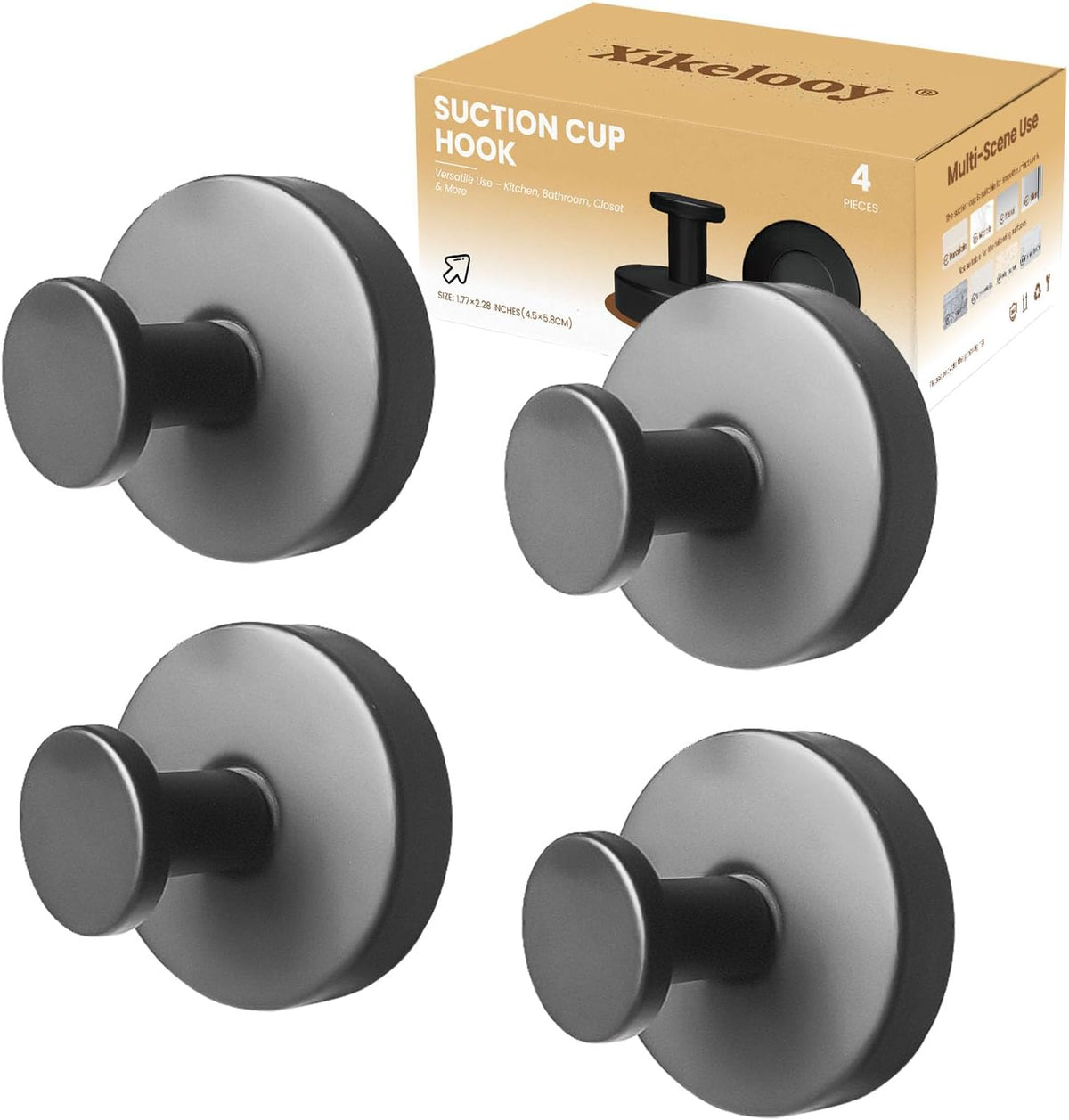 4 Pcs Suction Cup Hooks for Showerï¼Removable Hooksï¼Towel Hookï¼Suction Hook for Bathroom, Bedroom, Glass Window (Dark Grey)