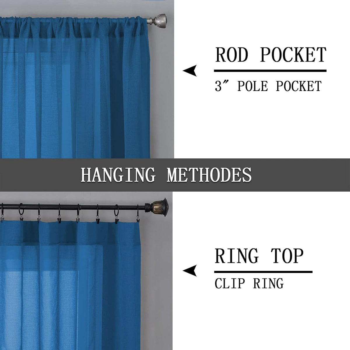 Tollpiz Short Sheer Curtains Linen Textured Bedroom Curtain Sheers Light Filtering Rod Pocket Voile Curtains for Living Room, 54 x 45 inches Long, Classic Blue, Set of 2 Panels