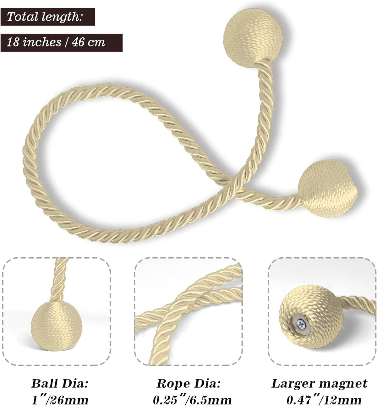 Hion Magnetic Curtain Tiebacks Golden 6 Pack, Curtain Tiebacks Buckles Holdbacks Holders Hooks Clip for Home Bedroom Office Decorative Thick or Thin Curtain