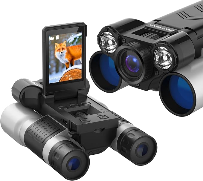 Digital Night Vision Binoculars with 2.4" IPS Screen, 12X Zoom Infrared Binoculars with Camera, Built-in Display, Includes 32GB Memory Card for Bird Watching, Hiking, Travel