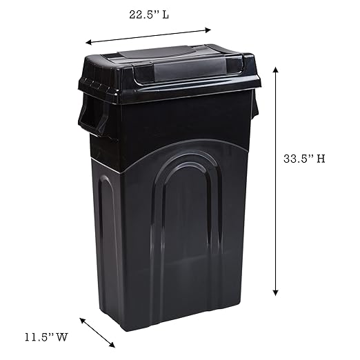 United Solutions Highboy Waste Container with Swing Lid, 23 Gallon, Space Saving Slim Profile and Easy Bag Removal, Handles for Easy Carrying, Indoor/Outdoor Use, Black, 1-Pack.