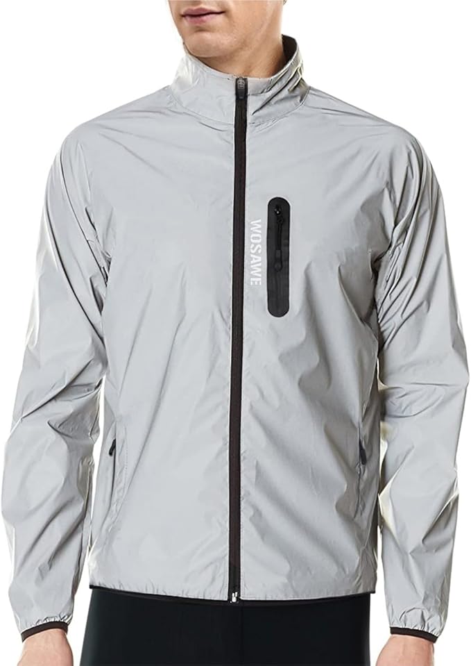 WOSAWE Men Reflective Jacket Night Glowing Bomber Jacket MTB Cycling Windbreaker Travel Sport Coat