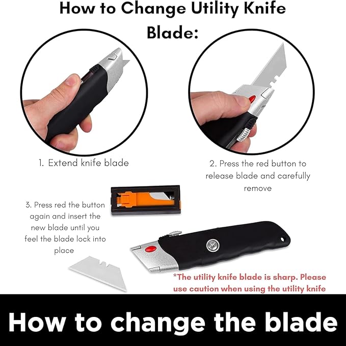 INTERNET'S BEST Premium Utility Knife | Retractable Box Cutter with Rubber Handle | Heavy-Duty Cutting for Cardboard, Carpet, Plastic | Retractable Blade | Includes 1 Razor Knife & Extra Blades