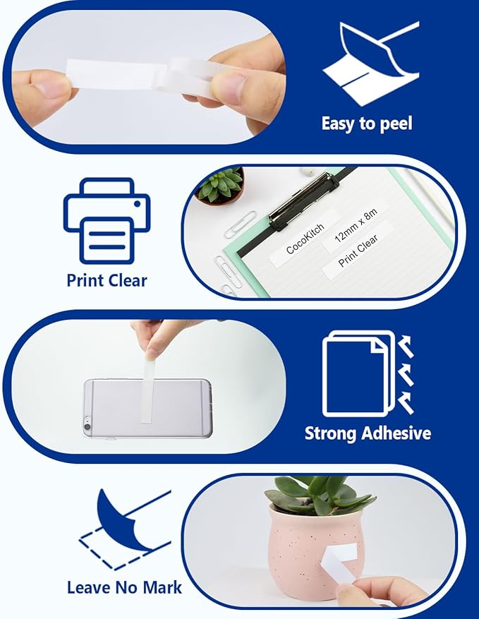 5-Pack TZe-131 TZ Tape 12mm 0.47 Laminated Clear Compatible with Brother P Touch Label Tape TZe131 TZ-131 Work with Ptouch PT-H100 D220 D210 PTD400 PTD-600 PTD610BT Label Maker, 1/2 in x 26.2 ft