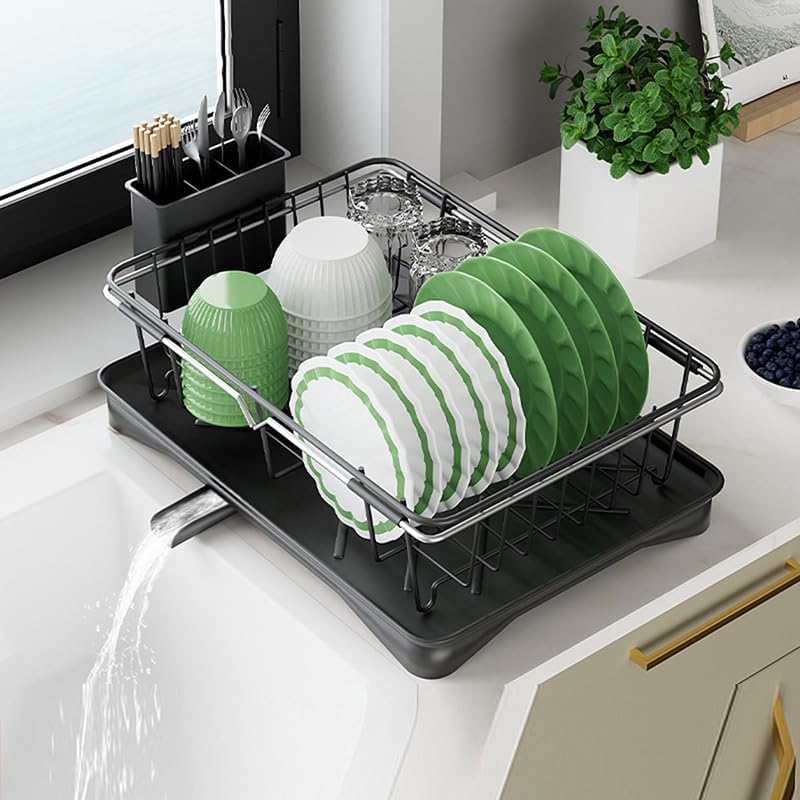 Dish Drying Rack - Expandable Dish Rack for Kitchen Counter, Dish Drainer for Kitchen Counter with Cutlery Holder, Drying Rack Fit for 14ââ-21ââ Kitchen Sink