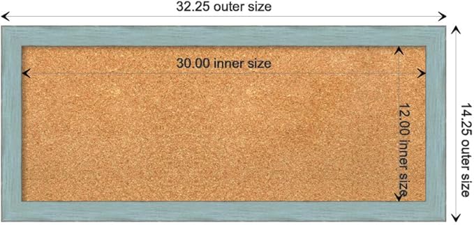 Amanti Art Natural Cork Board for Wall, 14x32 Vision Board with Blue Wood Frame, Medium Corkboard Office Decor for Home Organization, Rustic Farmhouse Corkboard Pinboard to display items for home