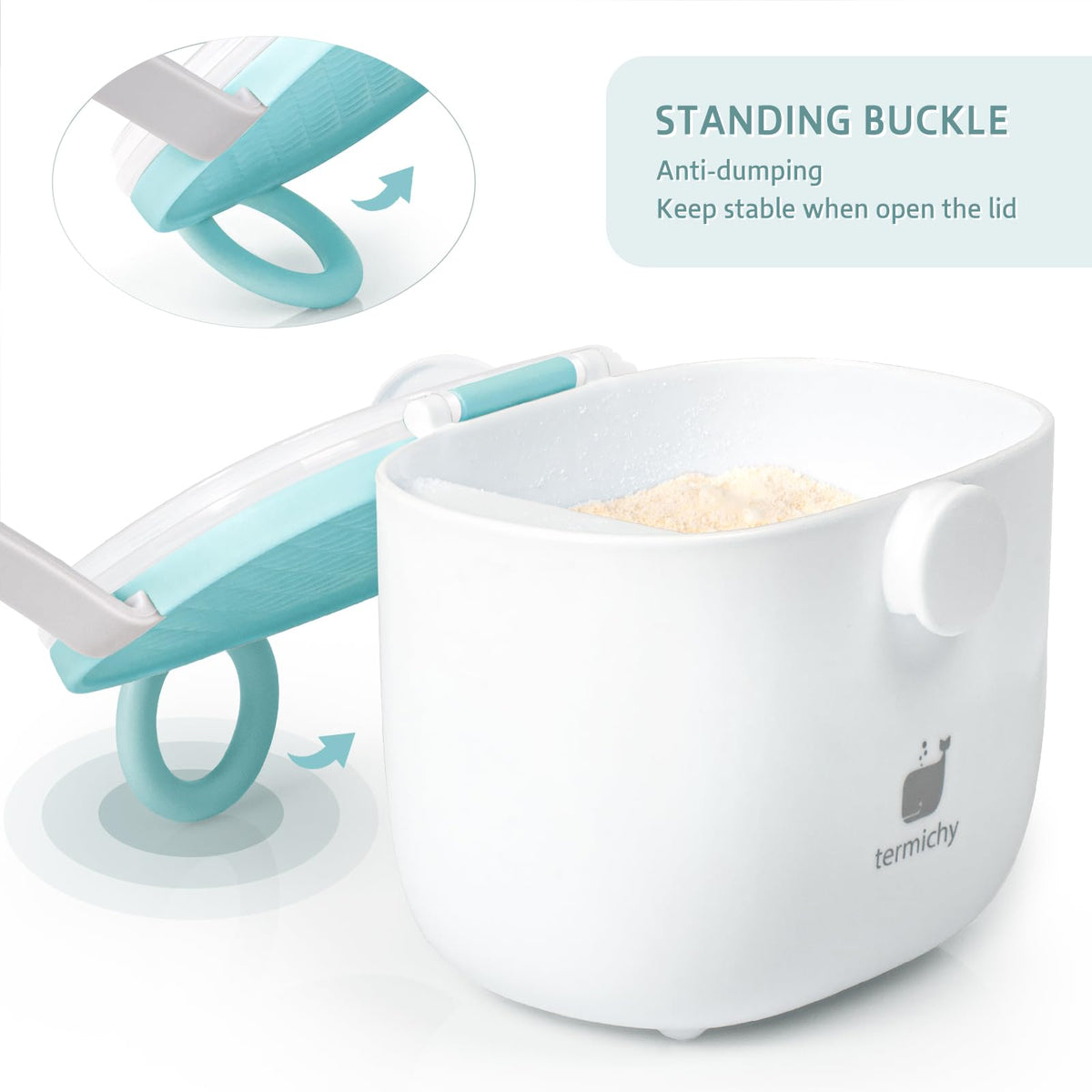 Termichy Baby Formula Dispenser, Portable Milk Powder Dispenser Container with Carry Handle and Scoop for Travel Outdoor Activities with Baby Infant, 8.8OZ, 0.55LB, 250g, 500ml (Baby Blue)